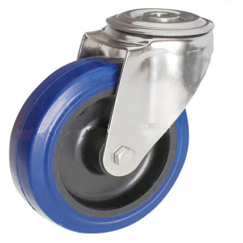 125mm Blue Elastic Swivel Castor, Single Bolt Fixing with Roller