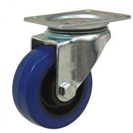 125mm Blue Elastic Swivel Castor, Top Plate with Roller Bearing Wheel - Max. 160Kg