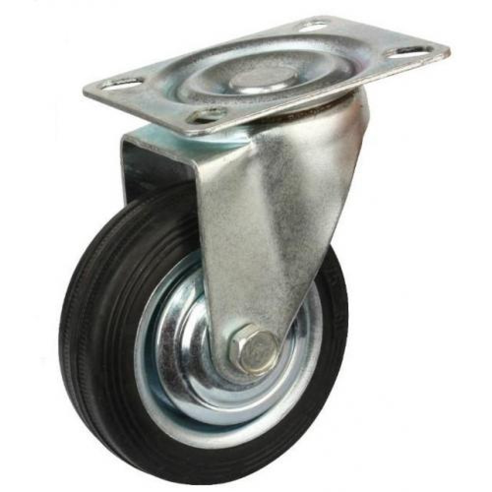 REDUCED!!! - 125mm Swivel Top Plate Black Rubber Castor - Max. 110Kg 