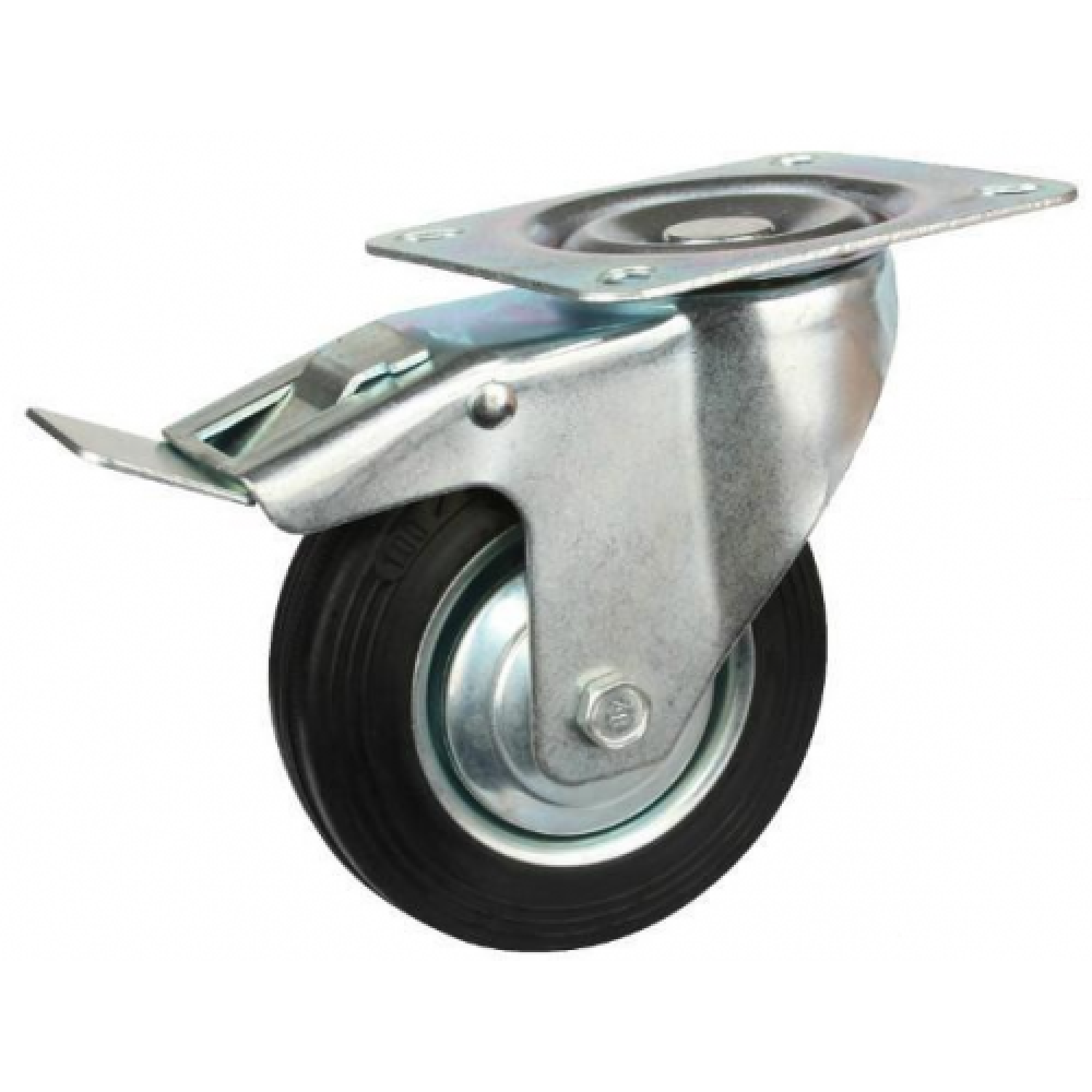 REDUCED!!! - 125mm Swivel Top Plate (Braked) Black Rubber Castor - Max. 110Kg 