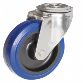 125mm Blue Elastic Swivel Castor, Single Bolt Fixing with Roller Bearing Wheel - Max. 160Kg