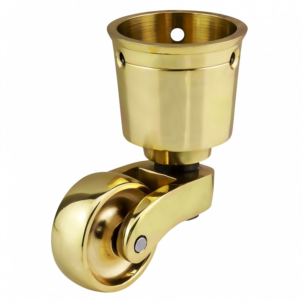 Brass Casters - 28mm Wheel Diameter with Cup (Antique Furniture & Appliances) - SOLID BRASS