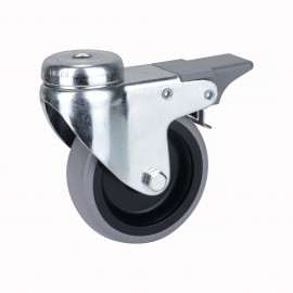125mm Castor - Grey Non-Marking Rubber - Single Bolt Hole (Braked) - Max 80kg