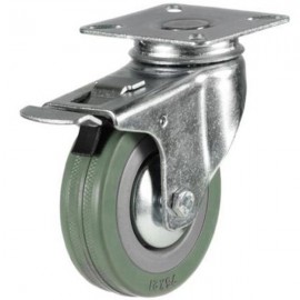 75mm Castor - Grey Non-Marking Rubber - Swivel Top Plate (Braked) - Max 65Kg