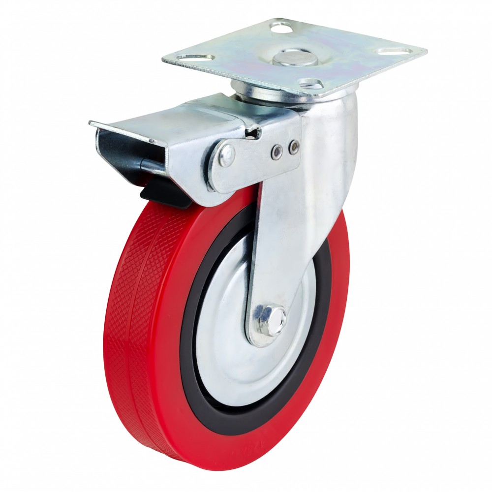 125mm Swivel Top Plate Polyurethane Castor (Braked) - Max. 140Kg 