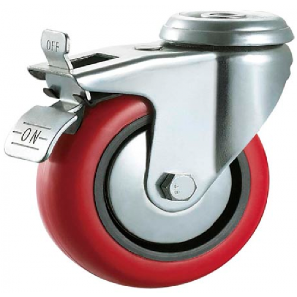 50mm Polyurethane Casters (Braked) - Swivel - Bolt Hole - Max. 70Kg 