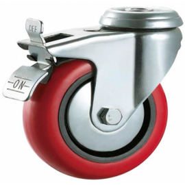 125mm Polyurethane Casters - Swivel - Bolt Hole (Braked) - Max. 140Kg