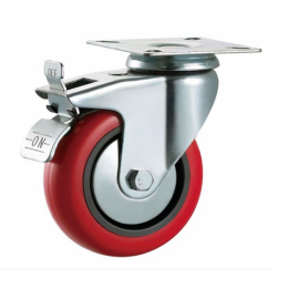 100mm Swivel Top Plate Polyurethane Castors (Braked) - Max. 125Kg
