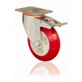 100mm Swivel Top Plate (Braked) Polyurethane Castor - Max. 140Kg