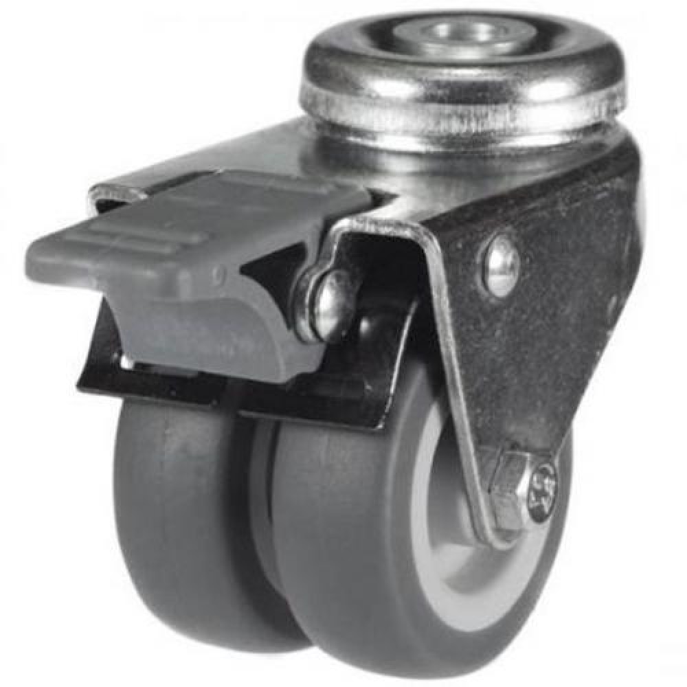 50mm Twin Wheel Castor - NON MARKING - Swivel Bolt Hole (Braked) - Max. 60Kg 