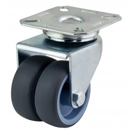 50mm Twin Wheel Castor - NON MARKING - Top Plate Fixing - Max. 70Kg