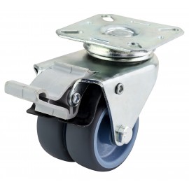 50mm Twin Wheel Castor (Braked) - NON MARKING - Top Plate Fixing - Max. 70Kg