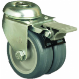 50mm Twin Wheel Castor (Braked) - NON MARKING - Swivel Bolt Hole - Max. 55Kg