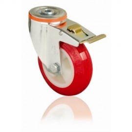 100mm Swivel Bolt Hole (Braked) Polyurethane Castor - Max. 140Kg